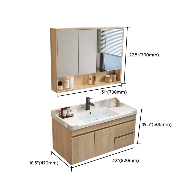 Wood Bathroom Vanity Set Mirror Rectangular Single Sink 2 Doors with Overflow Clearhalo 'Bathroom Remodel & Bathroom Fixtures' 'Bathroom Vanities' 'bathroom_vanities' 'Home Improvement' 'home_improvement' 'home_improvement_bathroom_vanities' 8126024