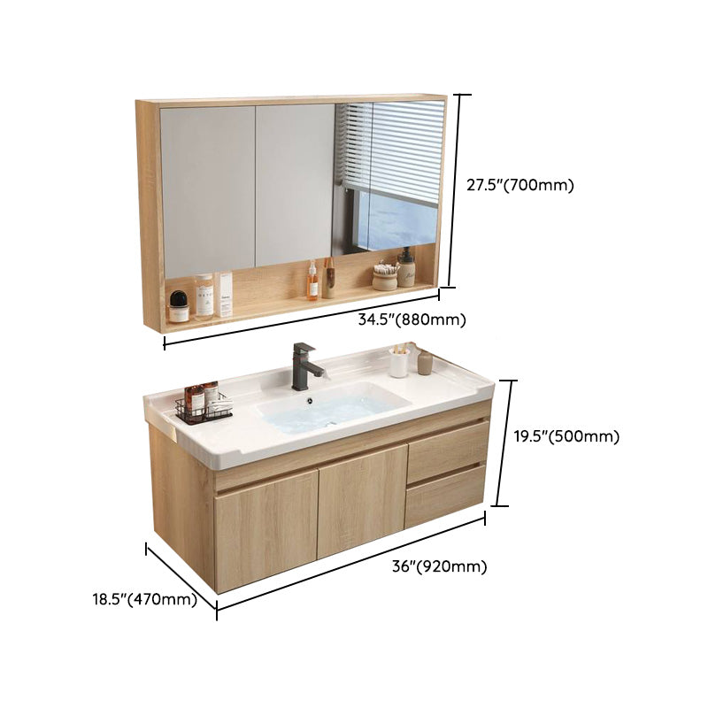 Wood Bathroom Vanity Set Mirror Rectangular Single Sink 2 Doors with Overflow Clearhalo 'Bathroom Remodel & Bathroom Fixtures' 'Bathroom Vanities' 'bathroom_vanities' 'Home Improvement' 'home_improvement' 'home_improvement_bathroom_vanities' 8126025