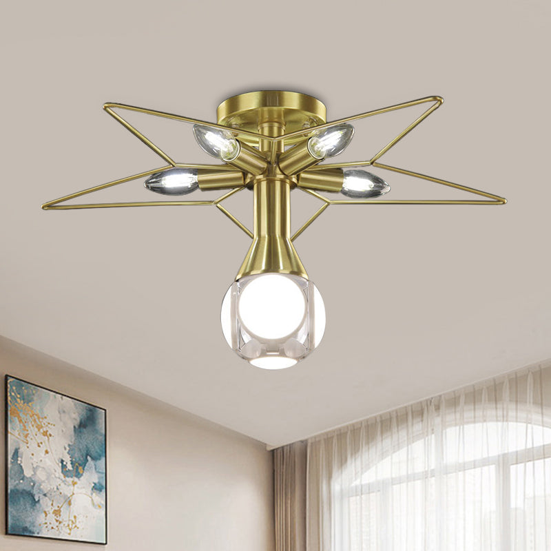 Modern 6 Bulbs Semi-Flush Mount Lighting with Metal Shade White/Red Star Ceiling Lamp for Bedroom White Clearhalo 'Ceiling Lights' 'Close To Ceiling Lights' 'Close to ceiling' 'Semi-flushmount' Lighting' 812603