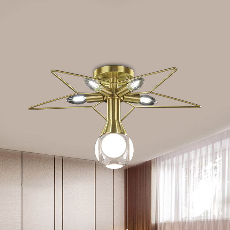 Modern 6 Bulbs Semi-Flush Mount Lighting with Metal Shade White/Red Star Ceiling Lamp for Bedroom Clearhalo 'Ceiling Lights' 'Close To Ceiling Lights' 'Close to ceiling' 'Semi-flushmount' Lighting' 812604