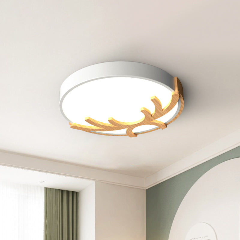 Acrylic Round Ceiling Fixture Nordic Led Flushmount Lighting with Wood Antler in White/Green/Gray White Clearhalo 'Ceiling Lights' 'Close To Ceiling Lights' 'Close to ceiling' 'Flush mount' Lighting' 812664