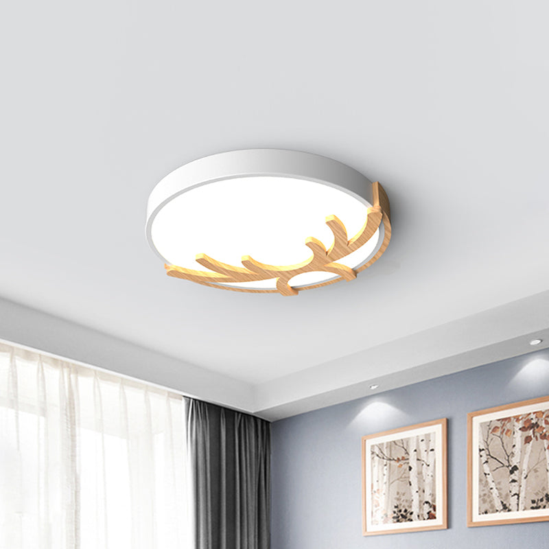 Acrylic Round Ceiling Fixture Nordic Led Flushmount Lighting with Wood Antler in White/Green/Gray Clearhalo 'Ceiling Lights' 'Close To Ceiling Lights' 'Close to ceiling' 'Flush mount' Lighting' 812665