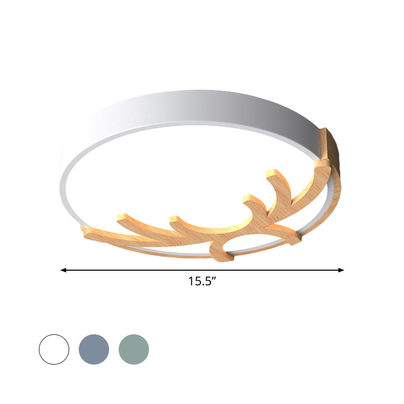 Acrylic Round Ceiling Fixture Nordic Led Flushmount Lighting with Wood Antler in White/Green/Gray Clearhalo 'Ceiling Lights' 'Close To Ceiling Lights' 'Close to ceiling' 'Flush mount' Lighting' 812667