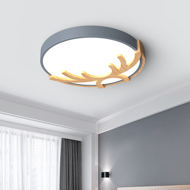 Acrylic Round Ceiling Fixture Nordic Led Flushmount Lighting with Wood Antler in White/Green/Gray Grey Clearhalo 'Ceiling Lights' 'Close To Ceiling Lights' 'Close to ceiling' 'Flush mount' Lighting' 812668