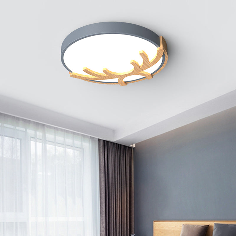 Acrylic Round Ceiling Fixture Nordic Led Flushmount Lighting with Wood Antler in White/Green/Gray Clearhalo 'Ceiling Lights' 'Close To Ceiling Lights' 'Close to ceiling' 'Flush mount' Lighting' 812669