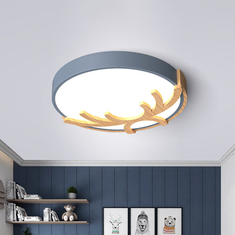 Acrylic Round Ceiling Fixture Nordic Led Flushmount Lighting with Wood Antler in White/Green/Gray Clearhalo 'Ceiling Lights' 'Close To Ceiling Lights' 'Close to ceiling' 'Flush mount' Lighting' 812670