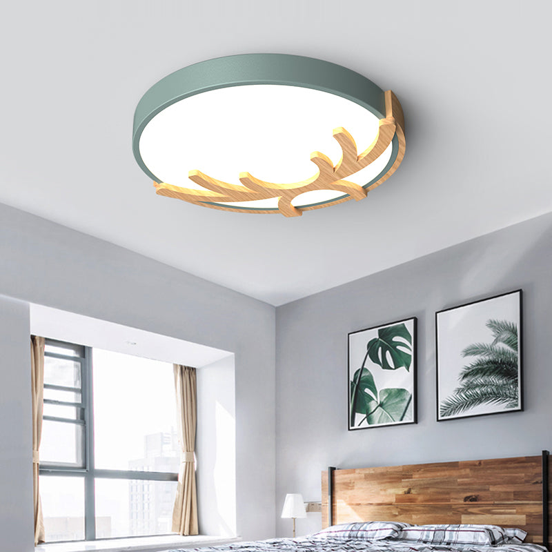 Acrylic Round Ceiling Fixture Nordic Led Flushmount Lighting with Wood Antler in White/Green/Gray Clearhalo 'Ceiling Lights' 'Close To Ceiling Lights' 'Close to ceiling' 'Flush mount' Lighting' 812673