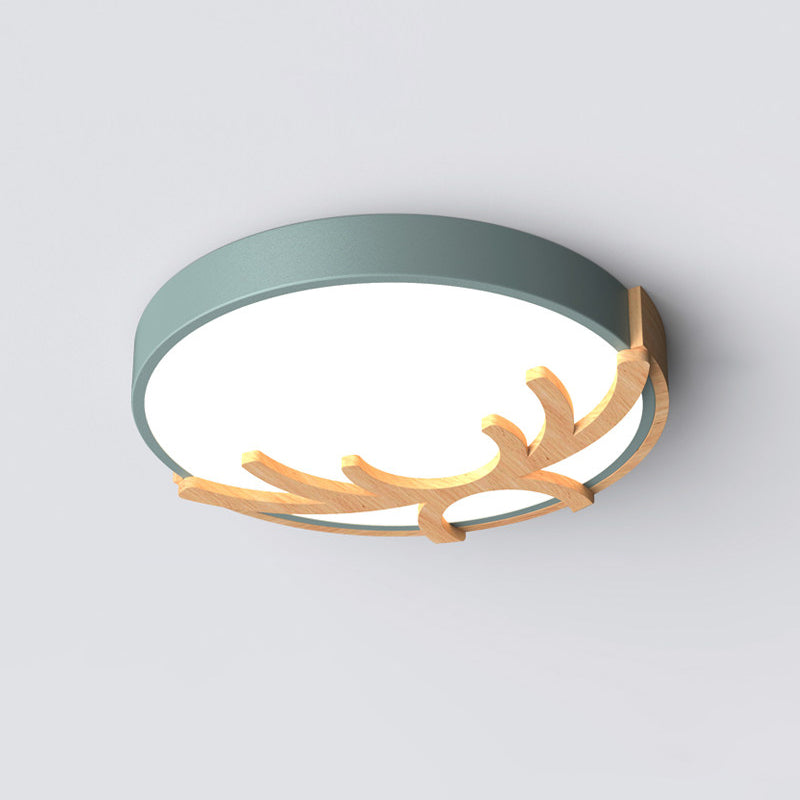 Acrylic Round Ceiling Fixture Nordic Led Flushmount Lighting with Wood Antler in White/Green/Gray Clearhalo 'Ceiling Lights' 'Close To Ceiling Lights' 'Close to ceiling' 'Flush mount' Lighting' 812675