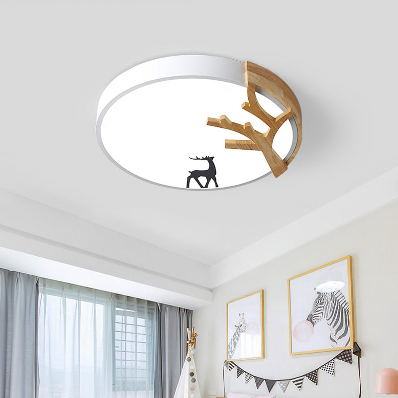 Drum Acrylic Flush Mount Lighting Contemporary Led Green/White/Gray Ceiling Light Fixture with Deer Decoration White Clearhalo 'Ceiling Lights' 'Close To Ceiling Lights' 'Close to ceiling' 'Flush mount' Lighting' 812688