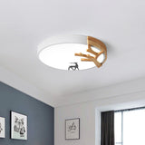 Drum Acrylic Flush Mount Lighting Contemporary Led Green/White/Gray Ceiling Light Fixture with Deer Decoration Clearhalo 'Ceiling Lights' 'Close To Ceiling Lights' 'Close to ceiling' 'Flush mount' Lighting' 812689