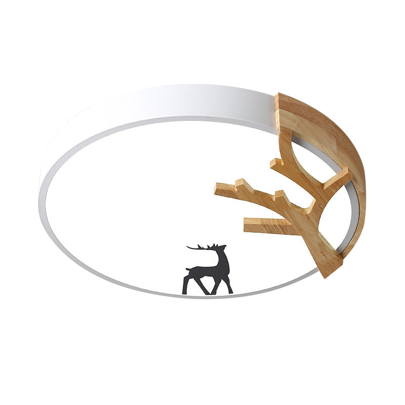 Drum Acrylic Flush Mount Lighting Contemporary Led Green/White/Gray Ceiling Light Fixture with Deer Decoration Clearhalo 'Ceiling Lights' 'Close To Ceiling Lights' 'Close to ceiling' 'Flush mount' Lighting' 812690