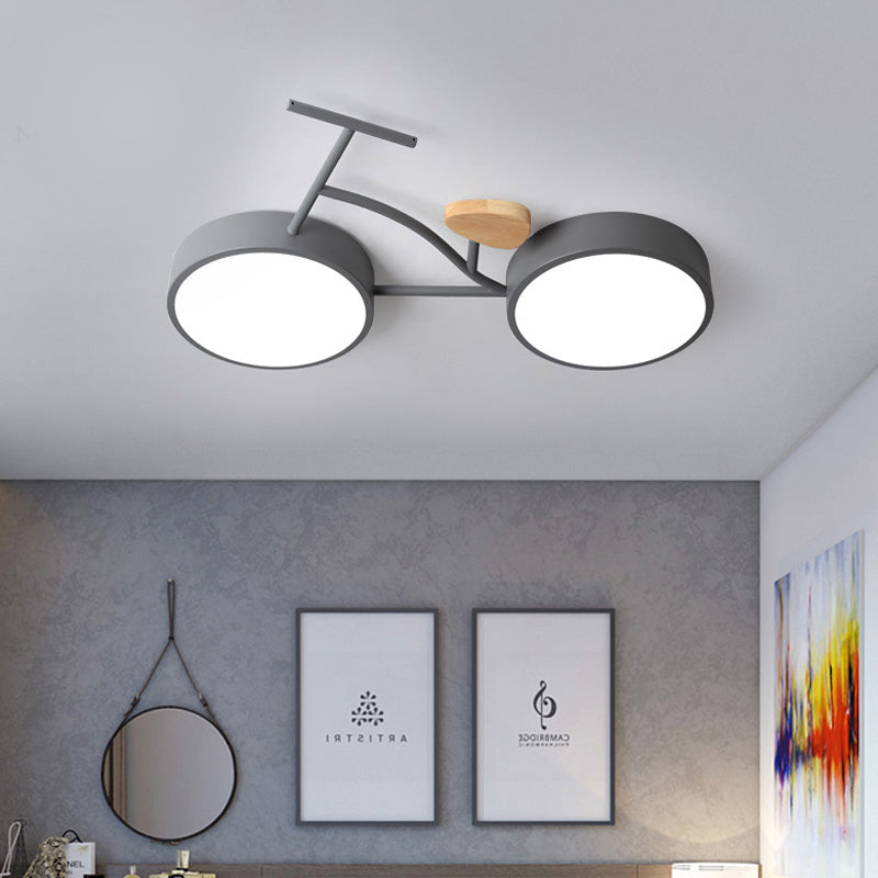 Led Bedroom Lighting Fixture Creative Gray/White/Green Close to Ceiling Light with Bike Acrylic Shade Grey Clearhalo 'Ceiling Lights' 'Close To Ceiling Lights' 'Close to ceiling' 'Flush mount' Lighting' 812708