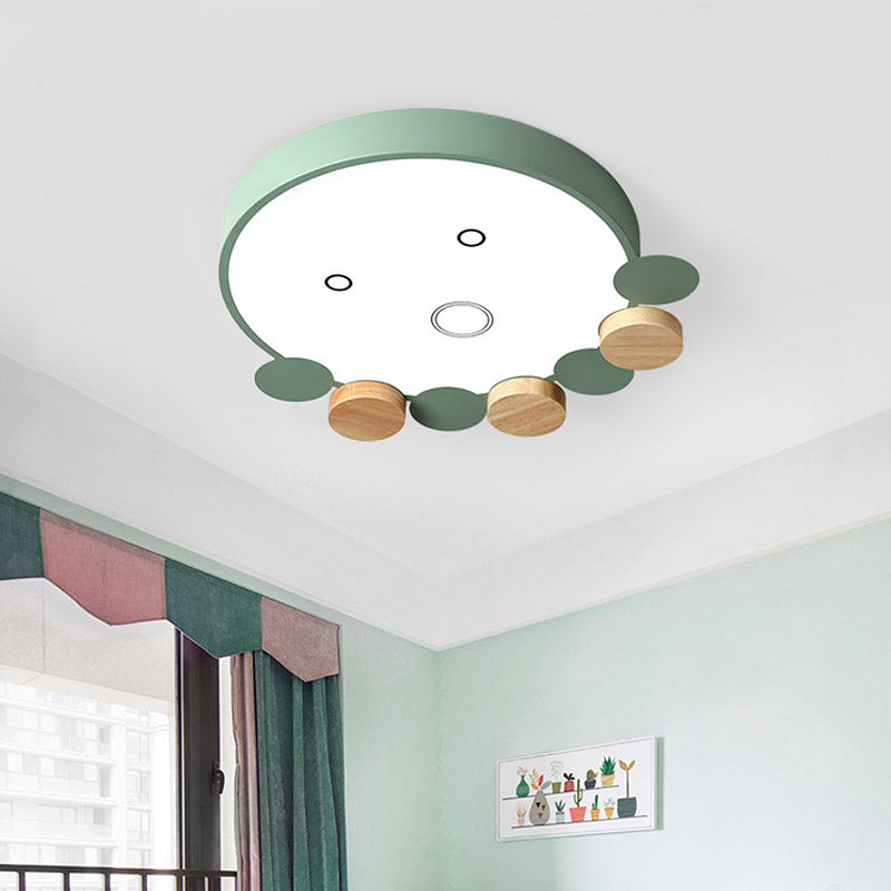 Round Kids Bedroom Flushmount Acrylic Led Modern Ceiling Light Fixture in Gray/White/Green with Octopus Shape Green Clearhalo 'Ceiling Lights' 'Close To Ceiling Lights' 'Close to ceiling' 'Flush mount' Lighting' 812724