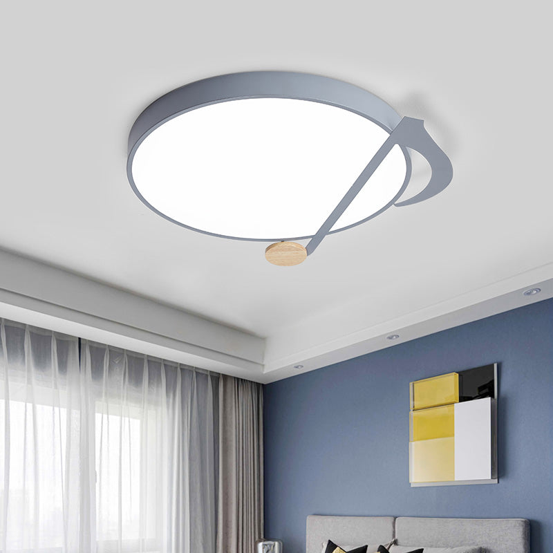 Modern Drum Close to Ceiling Lamp Acrylic Led Bedroom Flush Light Fixture in White/Gray/Green with Music Note Pattern Grey Clearhalo 'Ceiling Lights' 'Close To Ceiling Lights' 'Close to ceiling' 'Flush mount' Lighting' 812744