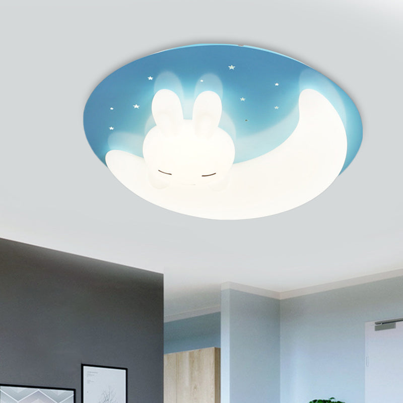 Cartoon LED Ceiling Flush Mount Pink/Blue Moon and Rabbit/Rabbit Flushmount Lighting with Acrylic Shade for Baby Room Blue Moon Clearhalo 'Ceiling Lights' 'Close To Ceiling Lights' 'Close to ceiling' 'Flush mount' Lighting' 812784