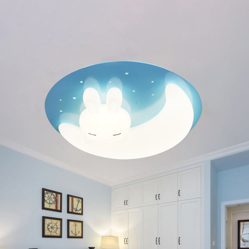 Cartoon LED Ceiling Flush Mount Pink/Blue Moon and Rabbit/Rabbit Flushmount Lighting with Acrylic Shade for Baby Room Clearhalo 'Ceiling Lights' 'Close To Ceiling Lights' 'Close to ceiling' 'Flush mount' Lighting' 812785