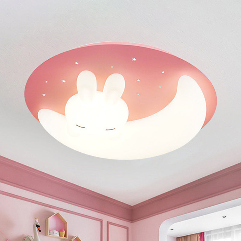 Cartoon LED Ceiling Flush Mount Pink/Blue Moon and Rabbit/Rabbit Flushmount Lighting with Acrylic Shade for Baby Room Pink Moon Clearhalo 'Ceiling Lights' 'Close To Ceiling Lights' 'Close to ceiling' 'Flush mount' Lighting' 812788