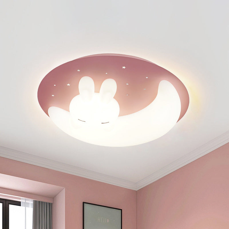 Cartoon LED Ceiling Flush Mount Pink/Blue Moon and Rabbit/Rabbit Flushmount Lighting with Acrylic Shade for Baby Room Clearhalo 'Ceiling Lights' 'Close To Ceiling Lights' 'Close to ceiling' 'Flush mount' Lighting' 812789