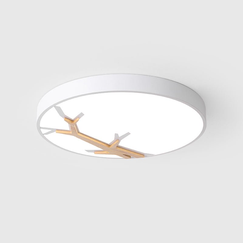 Nordic Round Iron Flushmount LED Ceiling Lighting with Withered Branch Pattern in Grey/White/Blue-Wood Clearhalo 'Ceiling Lights' 'Close To Ceiling Lights' 'Close to ceiling' 'Flush mount' Lighting' 812803