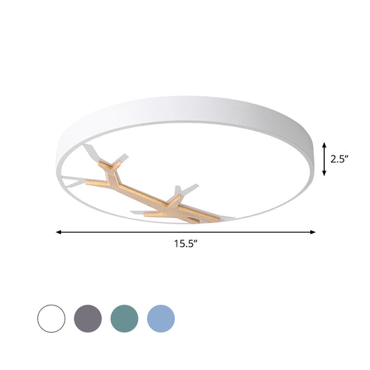 Nordic Round Iron Flushmount LED Ceiling Lighting with Withered Branch Pattern in Grey/White/Blue-Wood Clearhalo 'Ceiling Lights' 'Close To Ceiling Lights' 'Close to ceiling' 'Flush mount' Lighting' 812804