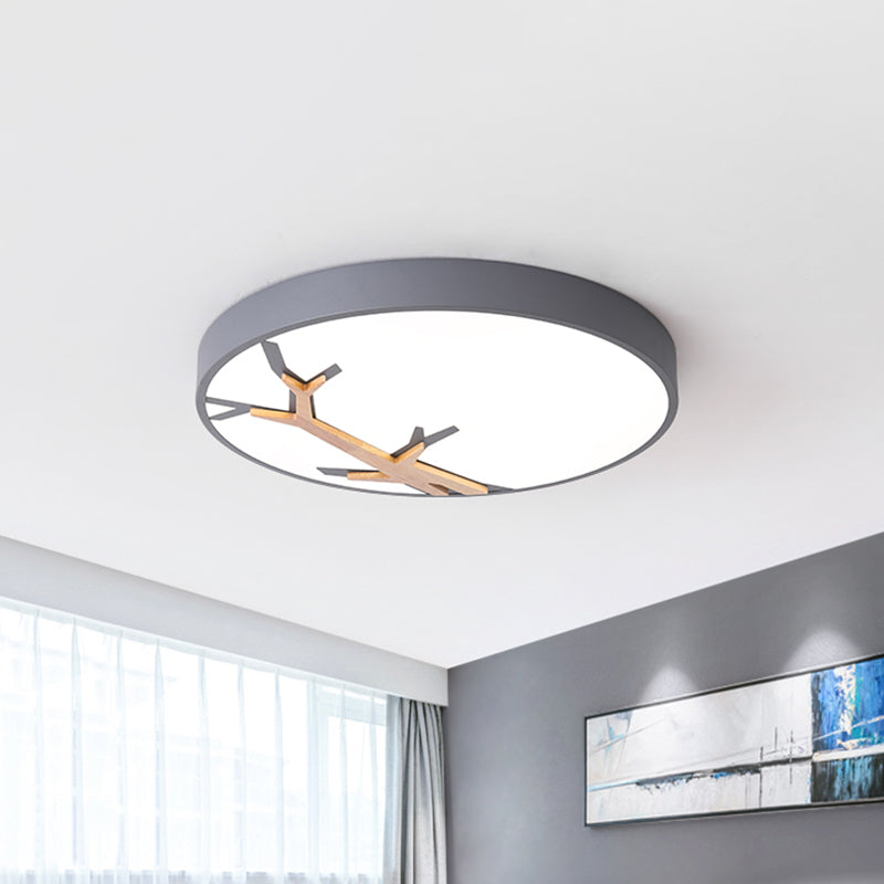 Nordic Round Iron Flushmount LED Ceiling Lighting with Withered Branch Pattern in Grey/White/Blue-Wood Clearhalo 'Ceiling Lights' 'Close To Ceiling Lights' 'Close to ceiling' 'Flush mount' Lighting' 812806