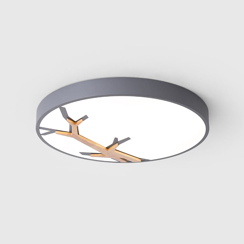 Nordic Round Iron Flushmount LED Ceiling Lighting with Withered Branch Pattern in Grey/White/Blue-Wood Clearhalo 'Ceiling Lights' 'Close To Ceiling Lights' 'Close to ceiling' 'Flush mount' Lighting' 812808