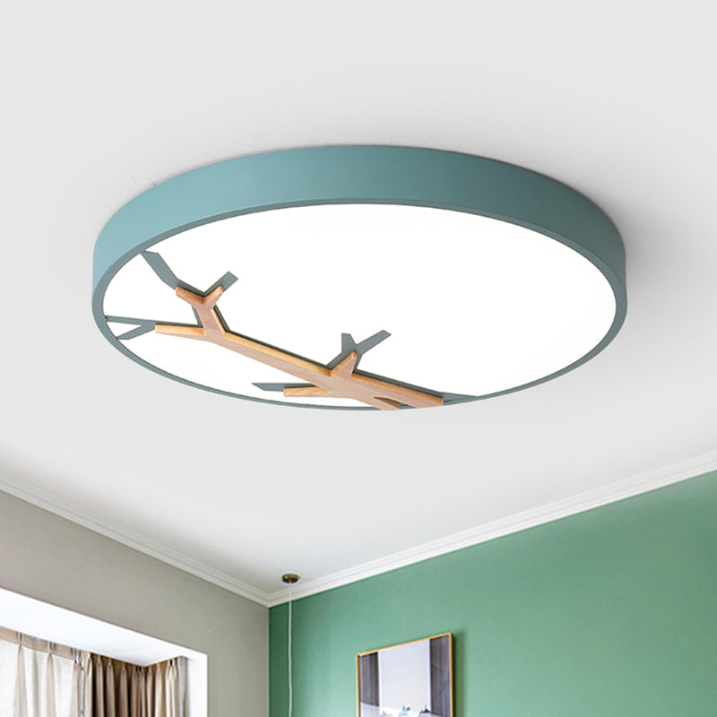 Nordic Round Iron Flushmount LED Ceiling Lighting with Withered Branch Pattern in Grey/White/Blue-Wood Green Clearhalo 'Ceiling Lights' 'Close To Ceiling Lights' 'Close to ceiling' 'Flush mount' Lighting' 812809