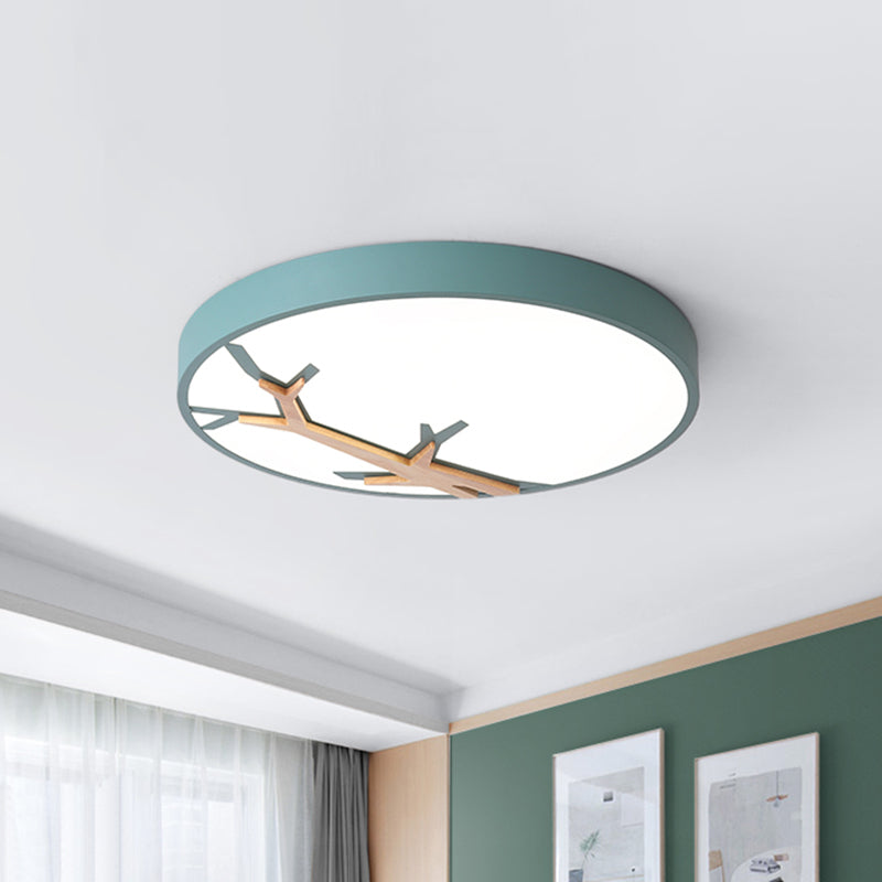 Nordic Round Iron Flushmount LED Ceiling Lighting with Withered Branch Pattern in Grey/White/Blue-Wood Clearhalo 'Ceiling Lights' 'Close To Ceiling Lights' 'Close to ceiling' 'Flush mount' Lighting' 812810