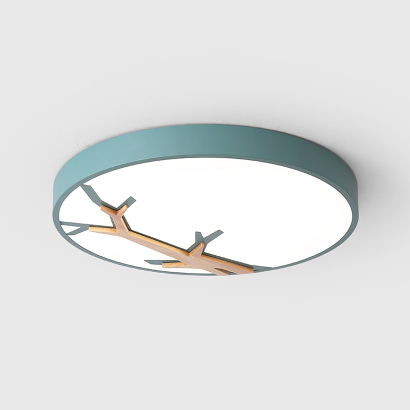 Nordic Round Iron Flushmount LED Ceiling Lighting with Withered Branch Pattern in Grey/White/Blue-Wood Clearhalo 'Ceiling Lights' 'Close To Ceiling Lights' 'Close to ceiling' 'Flush mount' Lighting' 812812