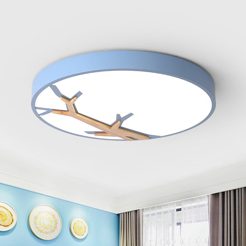 Nordic Round Iron Flushmount LED Ceiling Lighting with Withered Branch Pattern in Grey/White/Blue-Wood Blue Clearhalo 'Ceiling Lights' 'Close To Ceiling Lights' 'Close to ceiling' 'Flush mount' Lighting' 812813