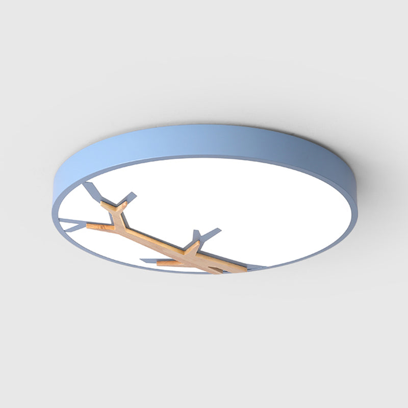 Nordic Round Iron Flushmount LED Ceiling Lighting with Withered Branch Pattern in Grey/White/Blue-Wood Clearhalo 'Ceiling Lights' 'Close To Ceiling Lights' 'Close to ceiling' 'Flush mount' Lighting' 812816