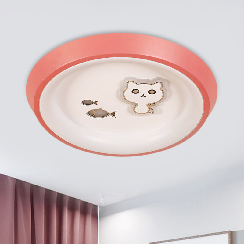 Ultrathin Ceiling Flush Light Cartoon Acrylic Kids Bedroom LED Flush Mounted Lamp in White with Flower/Moon/Fish Pattern White Cat Clearhalo 'Ceiling Lights' 'Close To Ceiling Lights' 'Close to ceiling' 'Flush mount' Lighting' 812833