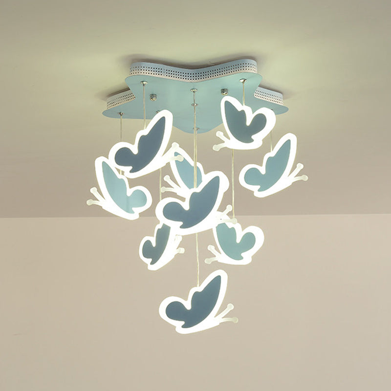 Flying Butterfly Cluster Ceiling Lamp Kids Style Acrylic Pink/Blue Semi Flush Mount Light Fixture Clearhalo 'Ceiling Lights' 'Close To Ceiling Lights' 'Close to ceiling' 'Semi-flushmount' Lighting' 812846