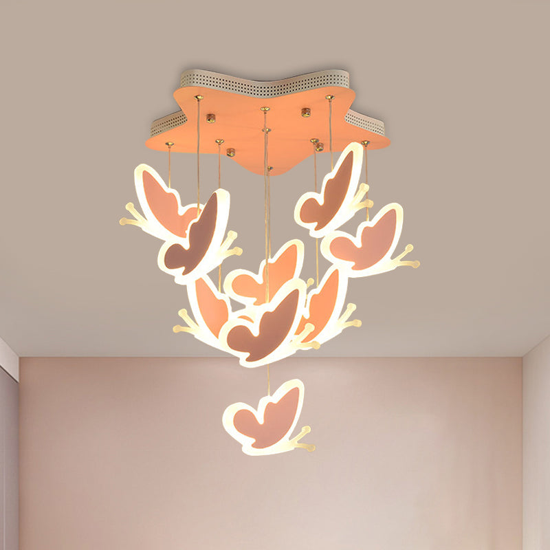 Flying Butterfly Cluster Ceiling Lamp Kids Style Acrylic Pink/Blue Semi Flush Mount Light Fixture Pink Clearhalo 'Ceiling Lights' 'Close To Ceiling Lights' 'Close to ceiling' 'Semi-flushmount' Lighting' 812849