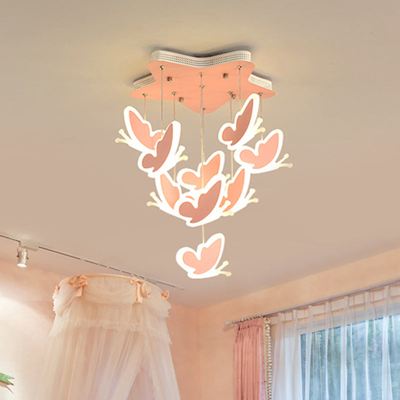 Flying Butterfly Cluster Ceiling Lamp Kids Style Acrylic Pink/Blue Semi Flush Mount Light Fixture Clearhalo 'Ceiling Lights' 'Close To Ceiling Lights' 'Close to ceiling' 'Semi-flushmount' Lighting' 812850