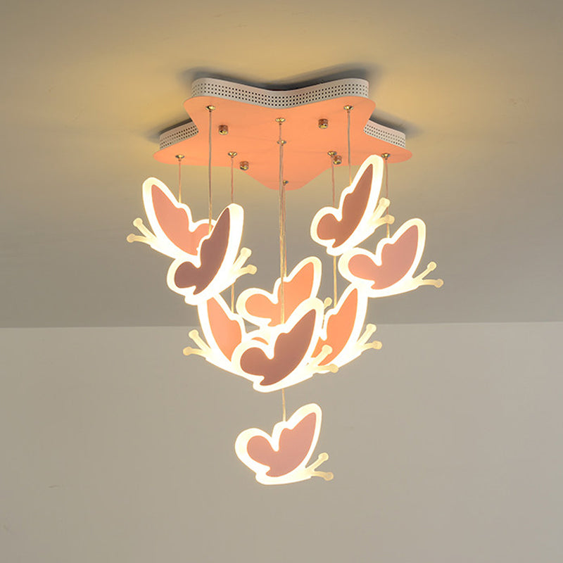 Flying Butterfly Cluster Ceiling Lamp Kids Style Acrylic Pink/Blue Semi Flush Mount Light Fixture Clearhalo 'Ceiling Lights' 'Close To Ceiling Lights' 'Close to ceiling' 'Semi-flushmount' Lighting' 812851