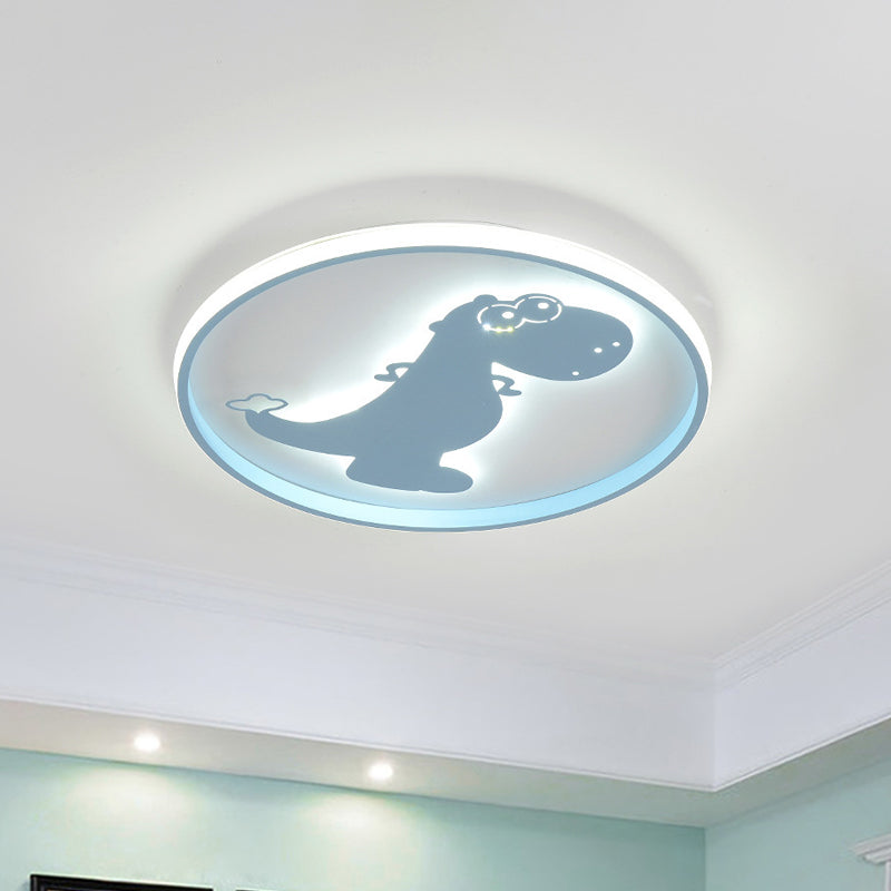 Cartoon LED Flush Mount Lighting Pink/Blue Dinosaur/Carousel Super Thin Ceiling Fixture with Acrylic Shade Blue Dinosaur Clearhalo 'Ceiling Lights' 'Close To Ceiling Lights' 'Close to ceiling' 'Flush mount' Lighting' 812853