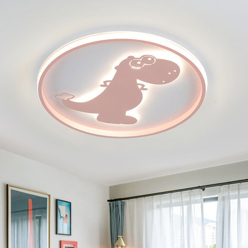 Cartoon LED Flush Mount Lighting Pink/Blue Dinosaur/Carousel Super Thin Ceiling Fixture with Acrylic Shade Pink Dinosaur Clearhalo 'Ceiling Lights' 'Close To Ceiling Lights' 'Close to ceiling' 'Flush mount' Lighting' 812857