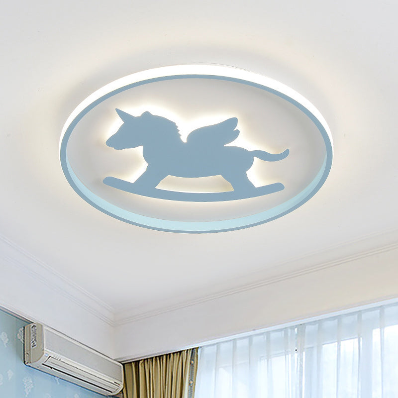 Cartoon LED Flush Mount Lighting Pink/Blue Dinosaur/Carousel Super Thin Ceiling Fixture with Acrylic Shade Clearhalo 'Ceiling Lights' 'Close To Ceiling Lights' 'Close to ceiling' 'Flush mount' Lighting' 812862