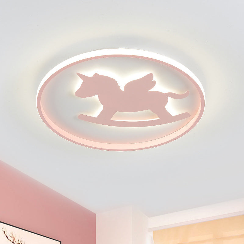 Cartoon LED Flush Mount Lighting Pink/Blue Dinosaur/Carousel Super Thin Ceiling Fixture with Acrylic Shade Pink Carousel Clearhalo 'Ceiling Lights' 'Close To Ceiling Lights' 'Close to ceiling' 'Flush mount' Lighting' 812865