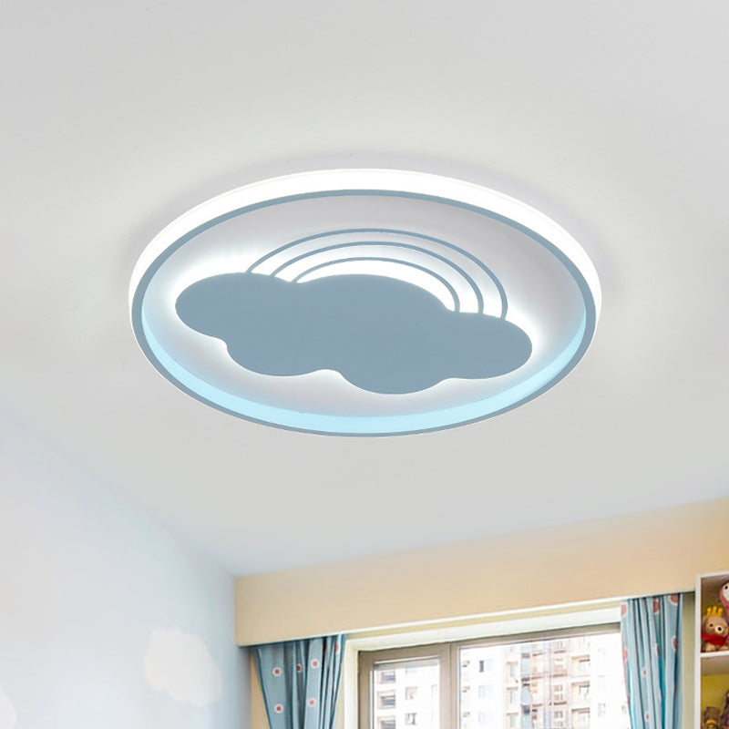 Rainbow Extra Thin Iron Ceiling Lamp Cartoon Pink/Blue LED Flush Mount Light Fixture for Kindergarten Blue Clearhalo 'Ceiling Lights' 'Close To Ceiling Lights' 'Close to ceiling' 'Flush mount' Lighting' 812869