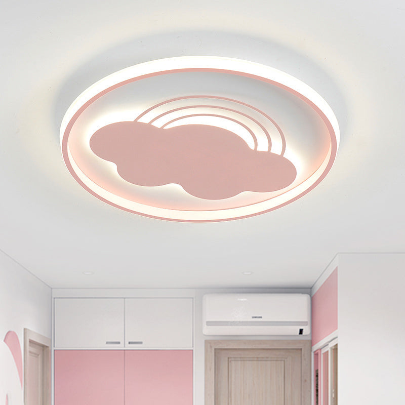 Rainbow Extra Thin Iron Ceiling Lamp Cartoon Pink/Blue LED Flush Mount Light Fixture for Kindergarten Pink Clearhalo 'Ceiling Lights' 'Close To Ceiling Lights' 'Close to ceiling' 'Flush mount' Lighting' 812873