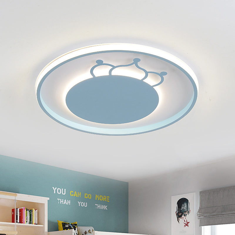 Kid Crown Ultra-Thin LED Flushmount Light Acrylic Bedroom Close to Ceiling Lighting Fixture in Pink/Blue Blue B Clearhalo 'Ceiling Lights' 'Close To Ceiling Lights' 'Close to ceiling' 'Flush mount' Lighting' 812877