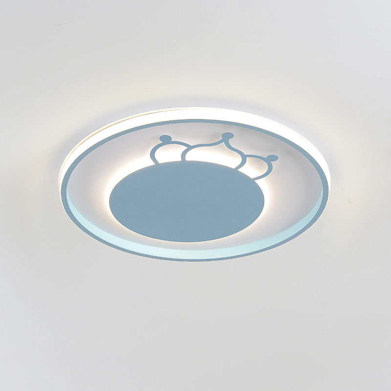 Kid Crown Ultra-Thin LED Flushmount Light Acrylic Bedroom Close to Ceiling Lighting Fixture in Pink/Blue Clearhalo 'Ceiling Lights' 'Close To Ceiling Lights' 'Close to ceiling' 'Flush mount' Lighting' 812879