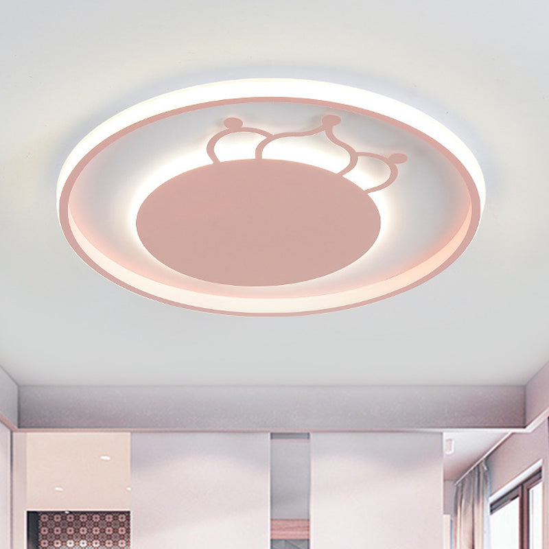 Kid Crown Ultra-Thin LED Flushmount Light Acrylic Bedroom Close to Ceiling Lighting Fixture in Pink/Blue Pink B Clearhalo 'Ceiling Lights' 'Close To Ceiling Lights' 'Close to ceiling' 'Flush mount' Lighting' 812881