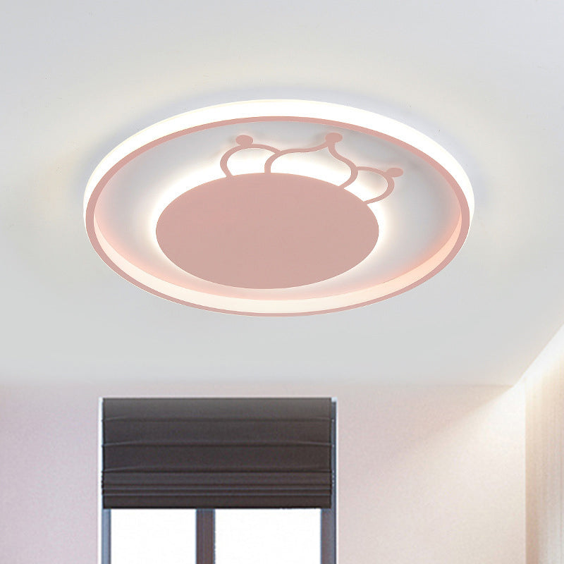 Kid Crown Ultra-Thin LED Flushmount Light Acrylic Bedroom Close to Ceiling Lighting Fixture in Pink/Blue Clearhalo 'Ceiling Lights' 'Close To Ceiling Lights' 'Close to ceiling' 'Flush mount' Lighting' 812882