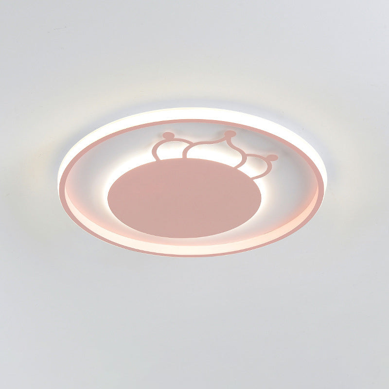 Kid Crown Ultra-Thin LED Flushmount Light Acrylic Bedroom Close to Ceiling Lighting Fixture in Pink/Blue Clearhalo 'Ceiling Lights' 'Close To Ceiling Lights' 'Close to ceiling' 'Flush mount' Lighting' 812884