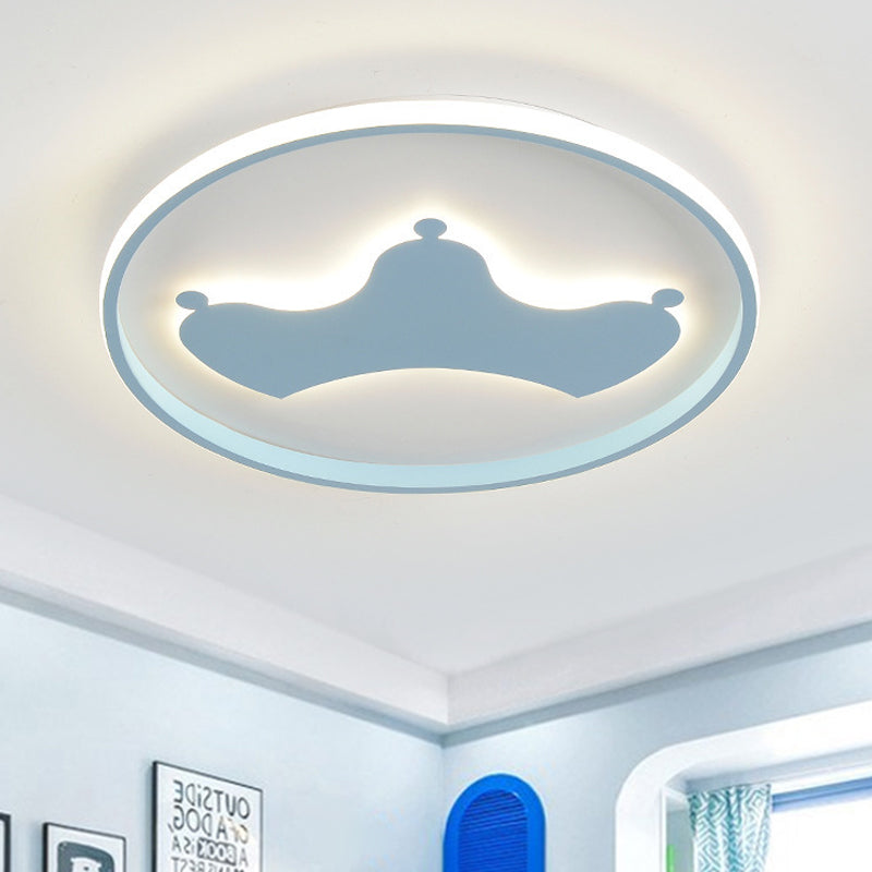 Kid Crown Ultra-Thin LED Flushmount Light Acrylic Bedroom Close to Ceiling Lighting Fixture in Pink/Blue Blue A Clearhalo 'Ceiling Lights' 'Close To Ceiling Lights' 'Close to ceiling' 'Flush mount' Lighting' 812885