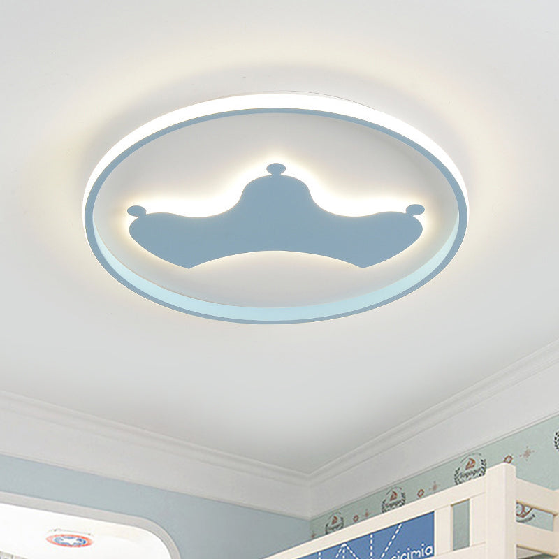 Kid Crown Ultra-Thin LED Flushmount Light Acrylic Bedroom Close to Ceiling Lighting Fixture in Pink/Blue Clearhalo 'Ceiling Lights' 'Close To Ceiling Lights' 'Close to ceiling' 'Flush mount' Lighting' 812886