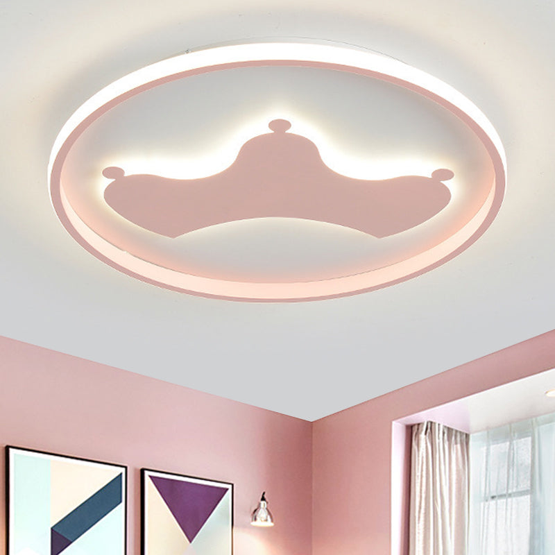 Kid Crown Ultra-Thin LED Flushmount Light Acrylic Bedroom Close to Ceiling Lighting Fixture in Pink/Blue Pink A Clearhalo 'Ceiling Lights' 'Close To Ceiling Lights' 'Close to ceiling' 'Flush mount' Lighting' 812889